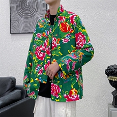 PK01春夏新款男士东北大花民族风风开衫盘扣唐装汉服外衣潮男，男装民族服装，星座115A(原星座507）