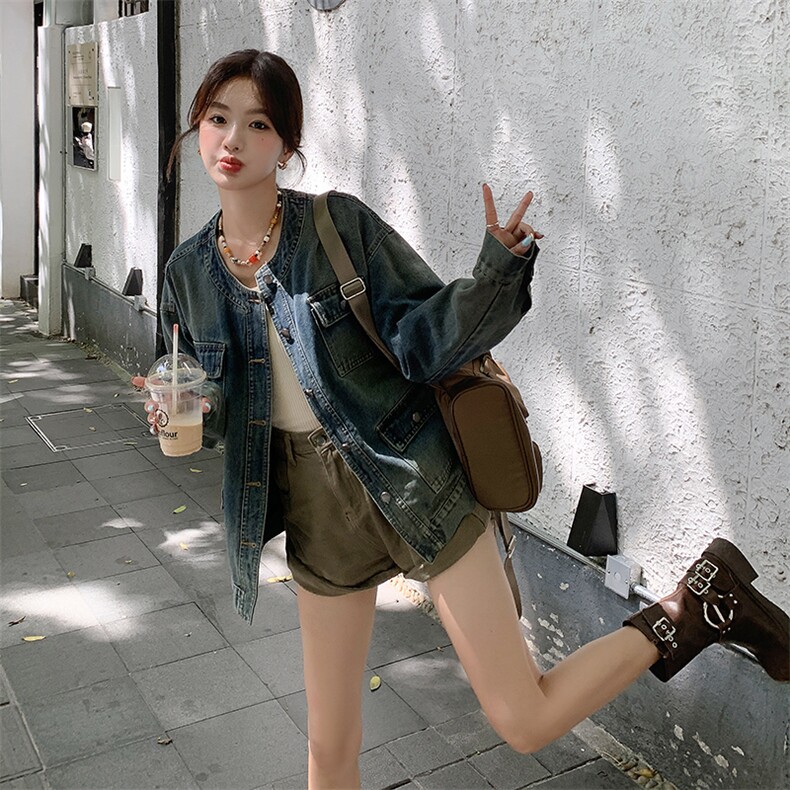 时尚水洗牛仔外套女秋季新款休闲宽松显瘦夹克,女装牛仔外套,帛锦泉