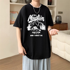 新款夏季男装纯棉短袖T恤落肩款印花时尚休闲宽松上衣，男装T恤，星座1013
