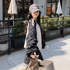 时尚撞色宽松短款长袖卫衣休闲百搭显瘦女装外套，商品下架区，秀美人生