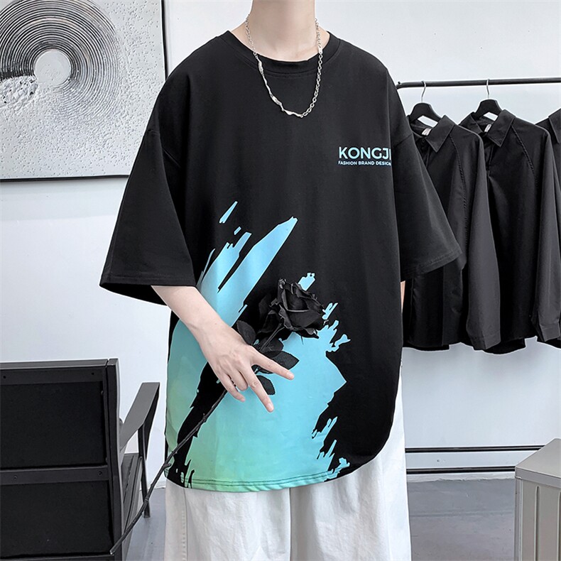 货足7XL-M2023夏季新款高街美式纯T恤男胖子半袖体恤加肥加大,男装T恤,钱塘717(原712)