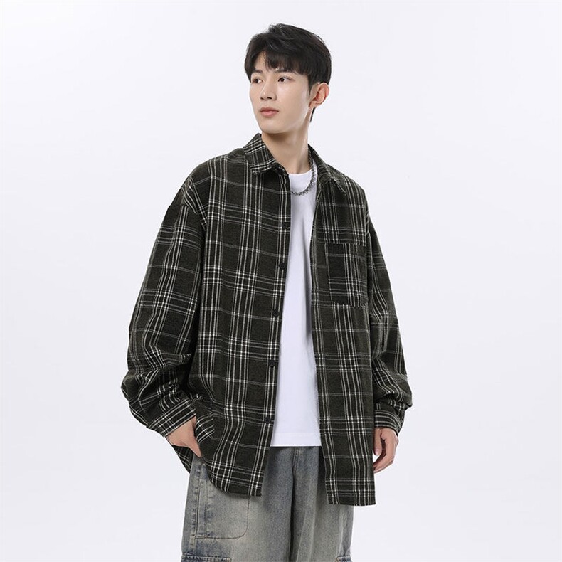 复古格子雪尼尔加厚衬衫夹克外套休闲情侣宽松C2201-P45【特价】,男装夹克,电商A007