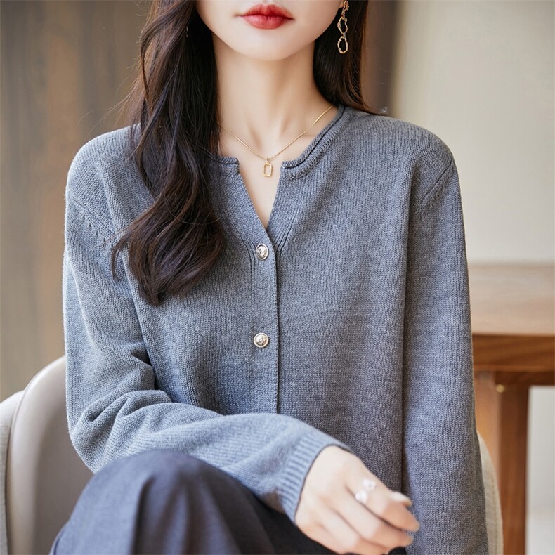 2025年新款女士长袖开衫潮流,针织衫/毛衣,丹芙娇羊绒