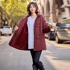 现货2024冬装新款时尚简约气质休闲收腰加绒派克服女装外套，女装短外套，依万里