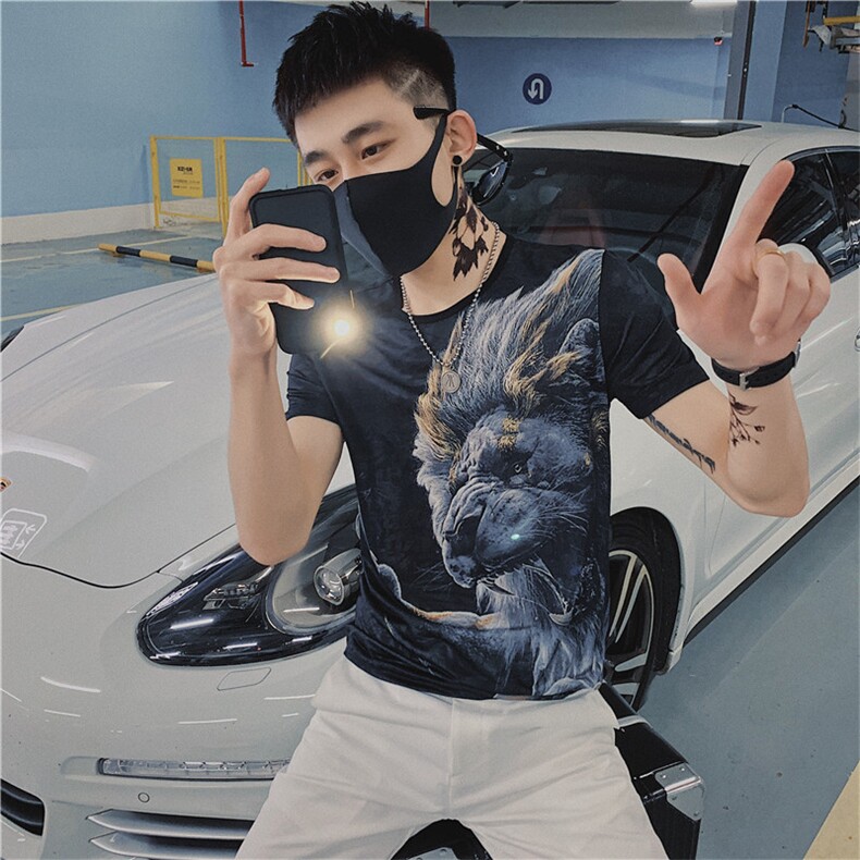 夏潮牌社会小伙短袖数码印花t恤潮男网红打底衫C301B-DT32,男装T恤,电商C301B