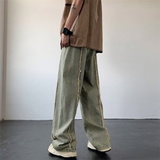 美式复古潮牌裤子男高街设计感小众牛仔裤直筒阔腿长裤N0705-P45，男装牛仔裤，星座308B-1