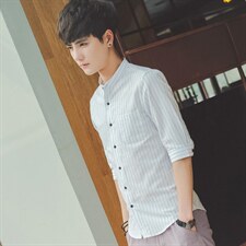 2022文艺条纹衬衫男短袖韩版潮流五分袖衬衣七分袖男士T11P40，男装T恤，电商B413