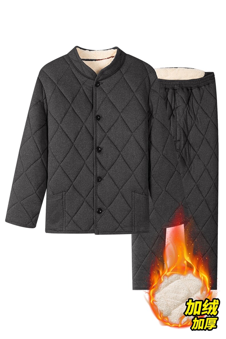 冬装男士棉衣保暖套装加绒加厚中老年棉袄棉裤睡衣内胆棉服,男装棉衣,钱塘6003（原4033）