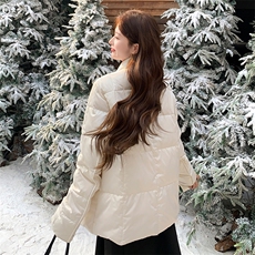 加厚新中式纯色翻袖短款宽松羽绒服女，女装羽绒服，衣秀之家