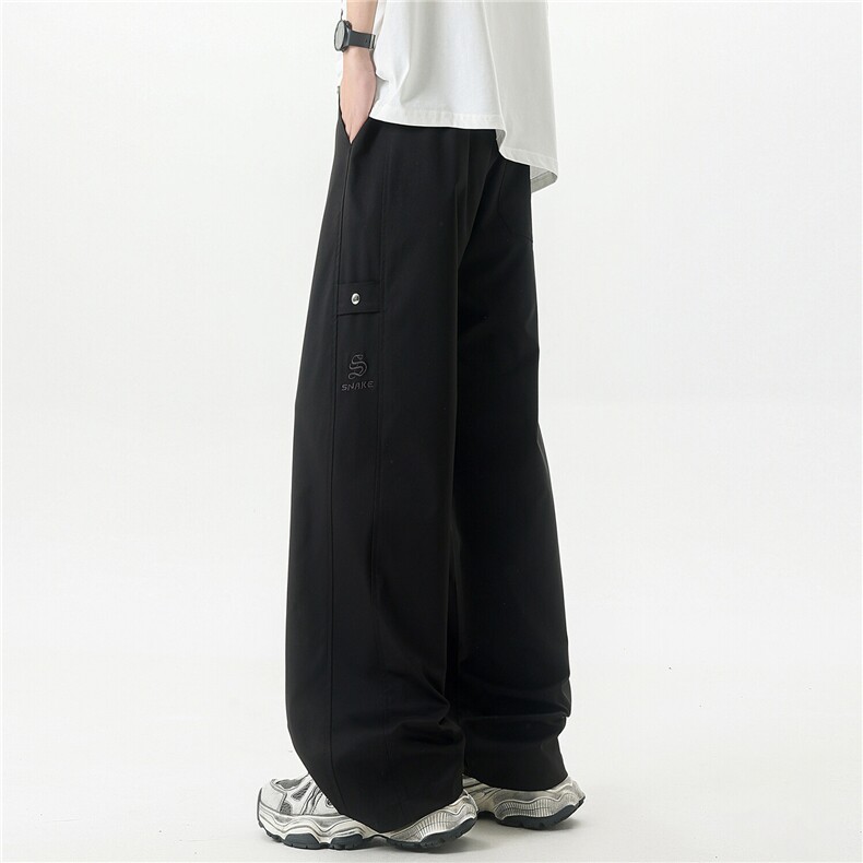 美式重磅刺绣高级痞帅黑色冲锋裤伞兵裤X416B-1-KL1055-p55限价88图片