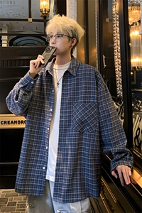 衬衫男秋季新款港风宽松磨毛格子设计长袖衬衣CS580-P38(现货）图片