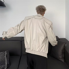 皮夹克外套男秋冬美式复古高街重磅PU皮衣短款痞帅机车服，男装夹克，星座506A