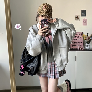 抖音得物高品质秋冬美式高街重磅结构辑明线纹理连帽卫衣外套W111图片