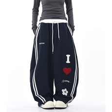 W10250-P53网图现货美式原创字母爱心运动裤街舞阔腿休闲长裤，女装休闲裤，星座1608
