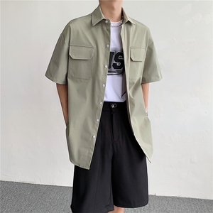 新品现货夏季百搭男士短袖衬衫日系工装休闲衬衣图片