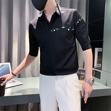 B2166505P502025夏装新款潮男刺绣中袖衬衫社会小伙风潮，男装衬衫，电商B216（原B302）