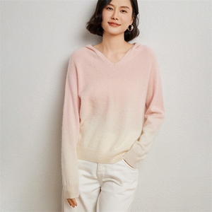时尚渐变色女士衫优雅V领加烫钻设计舒适保暖