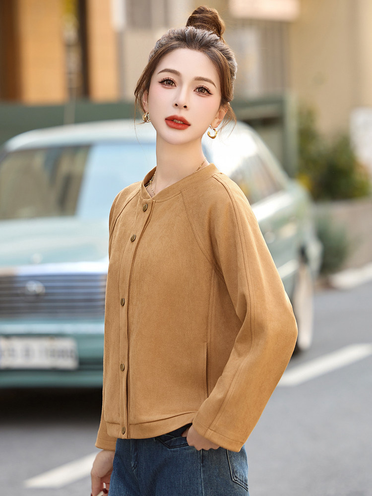 早春时尚鹿皮绒外套女短款2025新款百搭小个子休闲棒球服夹克上衣,女装短外套,今喜
