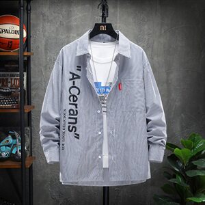 【】A003-HS2003-P50春装新款条纹翻领港风衬衫 展架挂拍图片