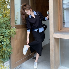 休闲减龄穿搭黑色卫衣套装女春秋2025超火好看高级感半身裙两件套，女装短外套，2C372