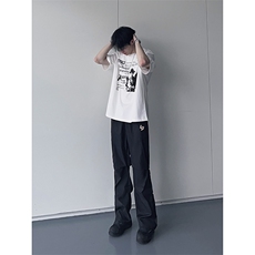 B221美式ins街头hiphop刺绣宽松褶皱休闲裤子LK23123-P60控78，男装休闲裤，电商B221