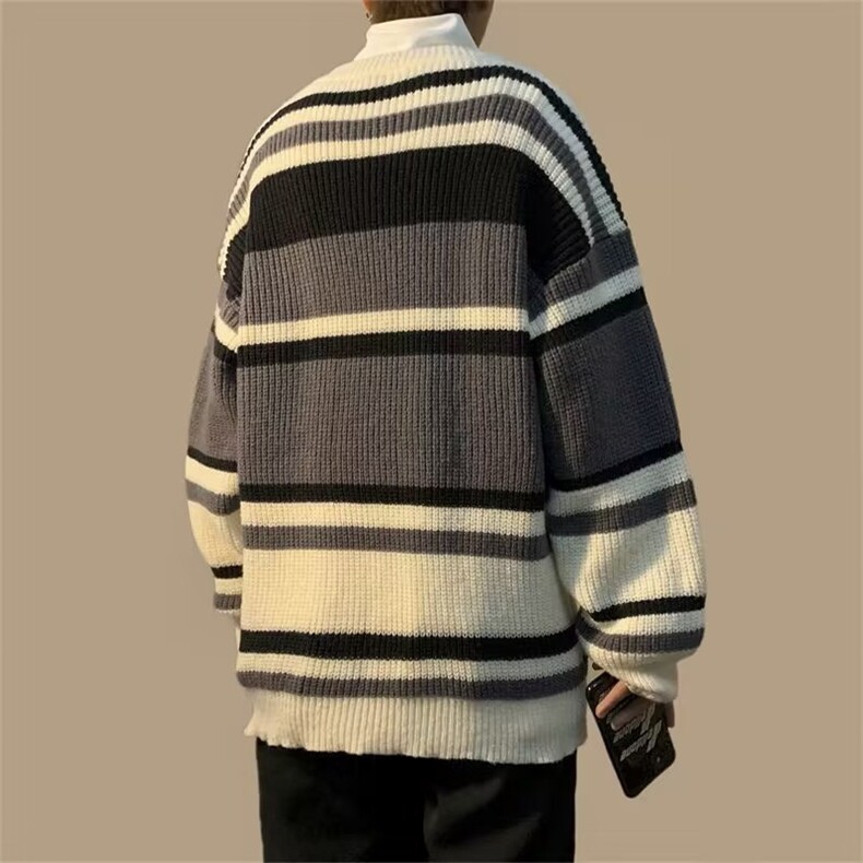 毛衣男士日系复古条纹撞色打底衫线衣秋冬加厚M5562P50,男装针织衫/毛衣,星座1116-2