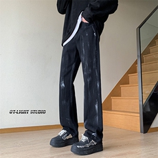 B221美式ins高街暗黑小众喷墨直筒休闲裤子LK23040-P60控78，男装牛仔裤，电商B221
