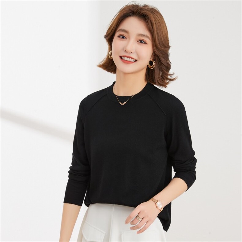 柔软舒适纯色百搭套头衫女气质时尚圆领长袖羊毛衫打底,女装羊毛衫,润匹羊绒