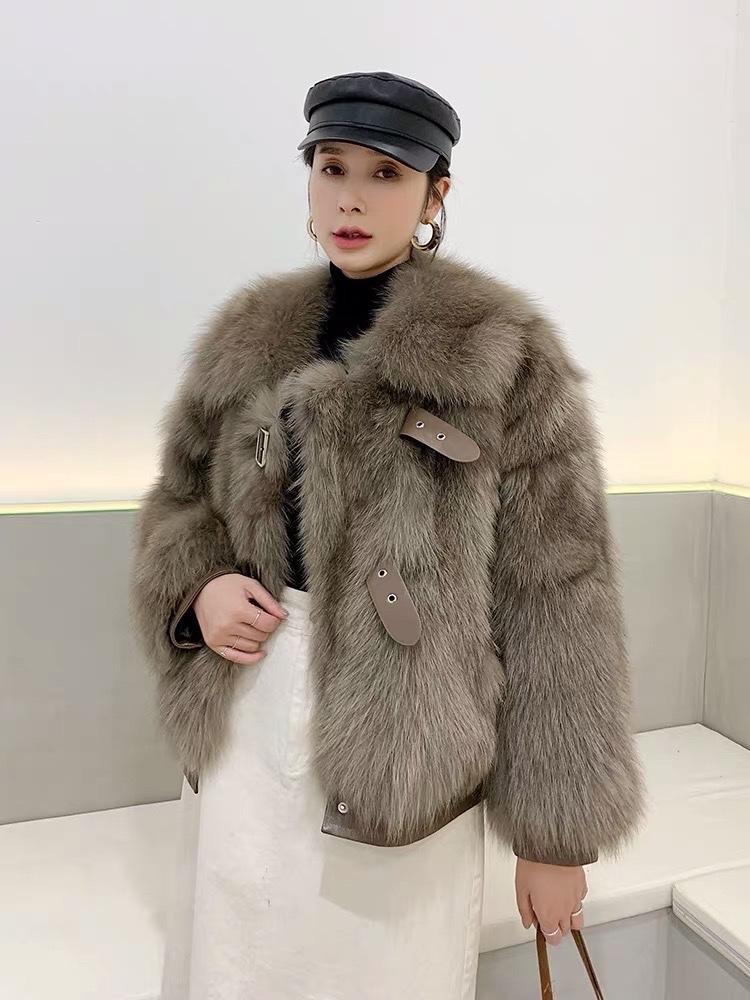 ZAF203同红双排皮扣真狐狸毛皮草外套,女装皮草,L·H·X