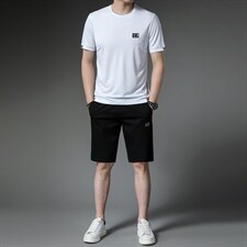 中年男士夏季休闲短袖套装2023年新款冰丝透气t恤短裤两件套男装，男装休闲套装，电商B212（原钱塘6029）