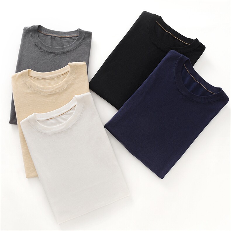 夏季新款简约莱塞尔金边圆领短袖男宽松百搭显瘦时尚休闲上衣，男装T恤，牧绒家园