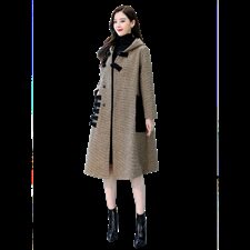 2020冬季新款民族风毛呢外套时尚显瘦长款连帽大衣气质优雅女装，女装毛呢外套，橙子家