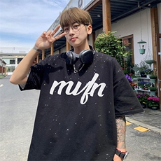量大优供抖音视频支持得物配合二开美式满天星亮片短袖T恤MTX600，男装T恤，电商A486-1