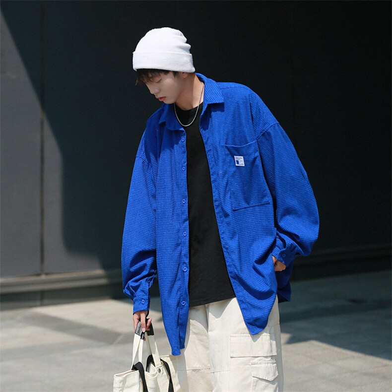 秋冬新款港风日系复古灯芯绒外套长袖衬衫宽松bf情侣款H217/P45,男装衬衫,钱塘713