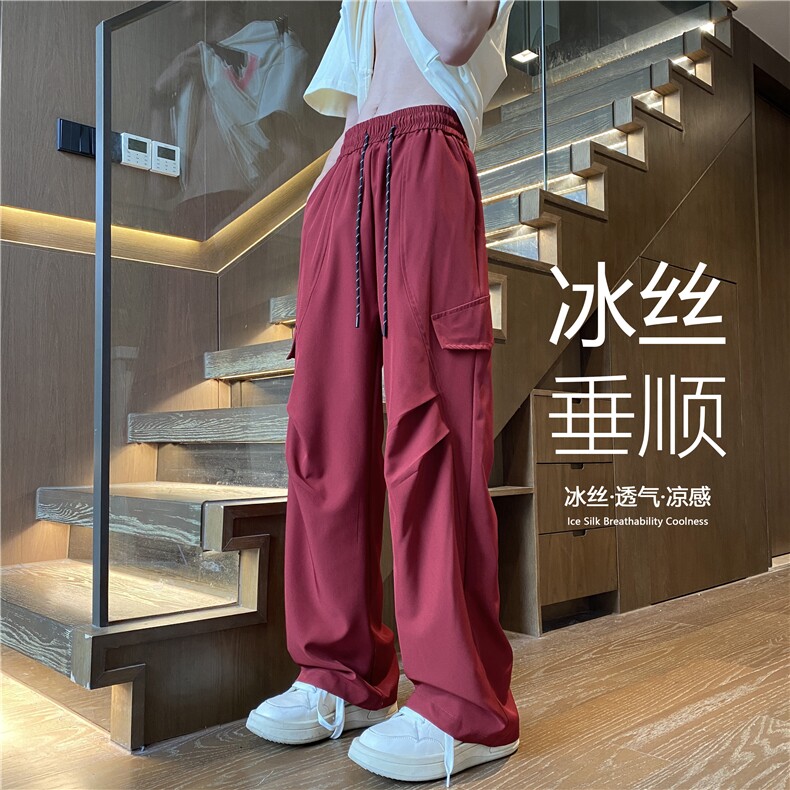 2024夏季新款冰丝宽松工装褶皱设计休闲裤B315-K24152-特p30控58图片