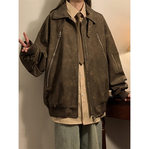 1扎染做旧面料双拉链大口袋情侣大码M-5XL夹克女JK77867P90控148图片