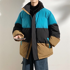 港风2026新品冬季宽松情侣装撞色棉衣棉服冬装加厚外套D007-P90，男装棉衣，星座717