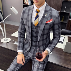 秋冬西服套装男士三件套青年格子帅气韩版修身西装A470-TZ09-P285，男装西服套装，电商A207