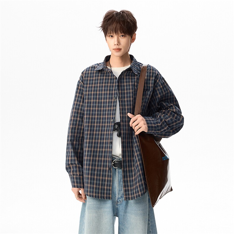 格子衬衫春松弛感老钱风衬衣宽松上衣外套男女C61311-TP4588,男装衬衫,电商A102