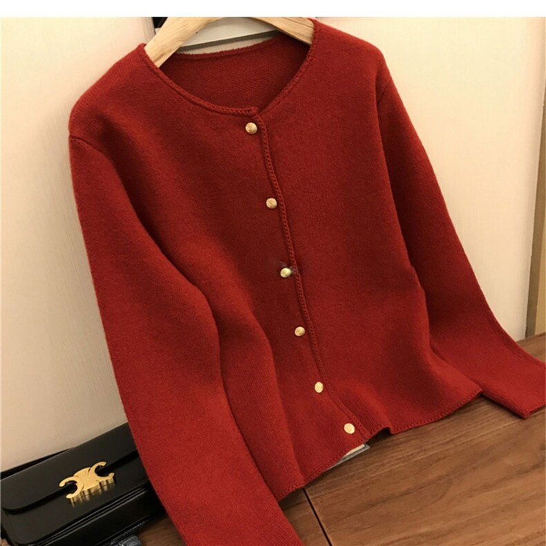 春秋款羊绒针织开衫女羊绒圆领韩版上衣小香风流行洋气毛衣小外套,女装羊毛衫,隆格羊绒