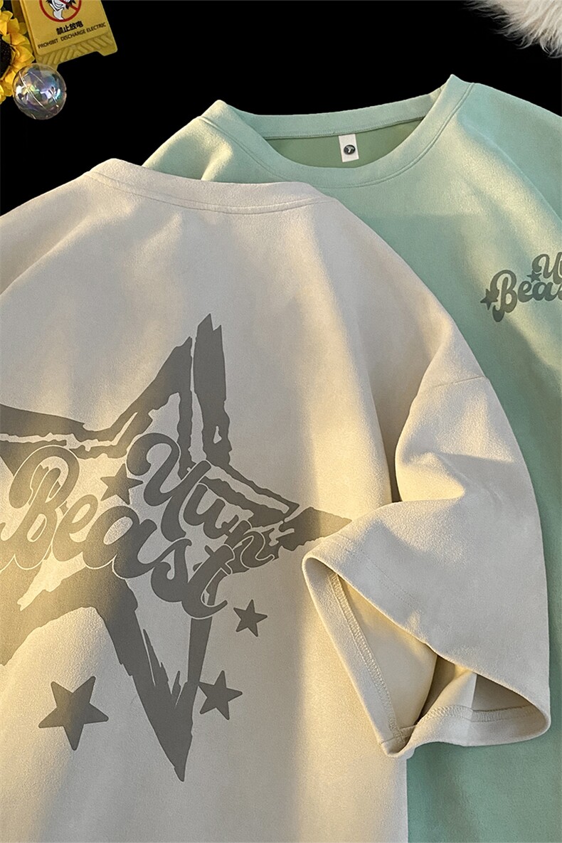 烧花麂皮绒T恤XY5516-TP20控价38夏季美式休闲印花圆领短袖T恤,男装T恤,电商A102-1