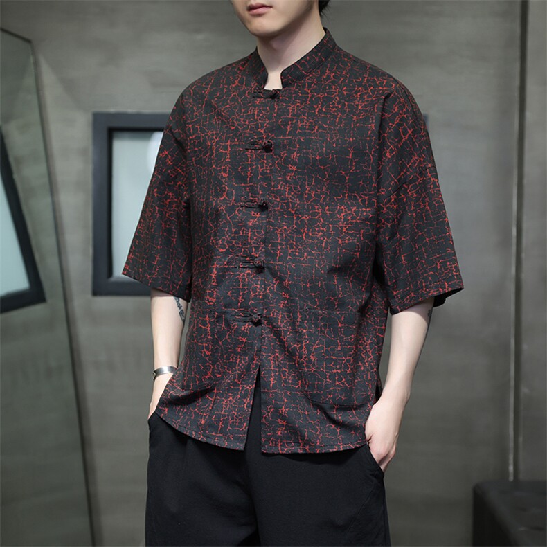 新中式提花风潮T恤短袖防香云纱龟裂纹汉服唐装T2413-P58,男装T恤,电商A227