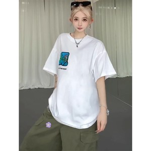 万针全刺绣工艺抖音得物高品质260克重磅纯棉双纱美式高街短袖T恤图片