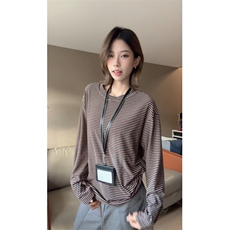 图300克加厚德绒设计感撞色条纹冬季打底衫男女长袖T恤P29，男装T恤，电商C306-1