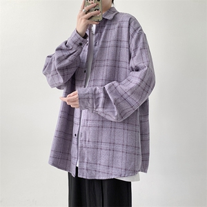 男生长袖衬衫宽松格子衬衣KD622-P30图片