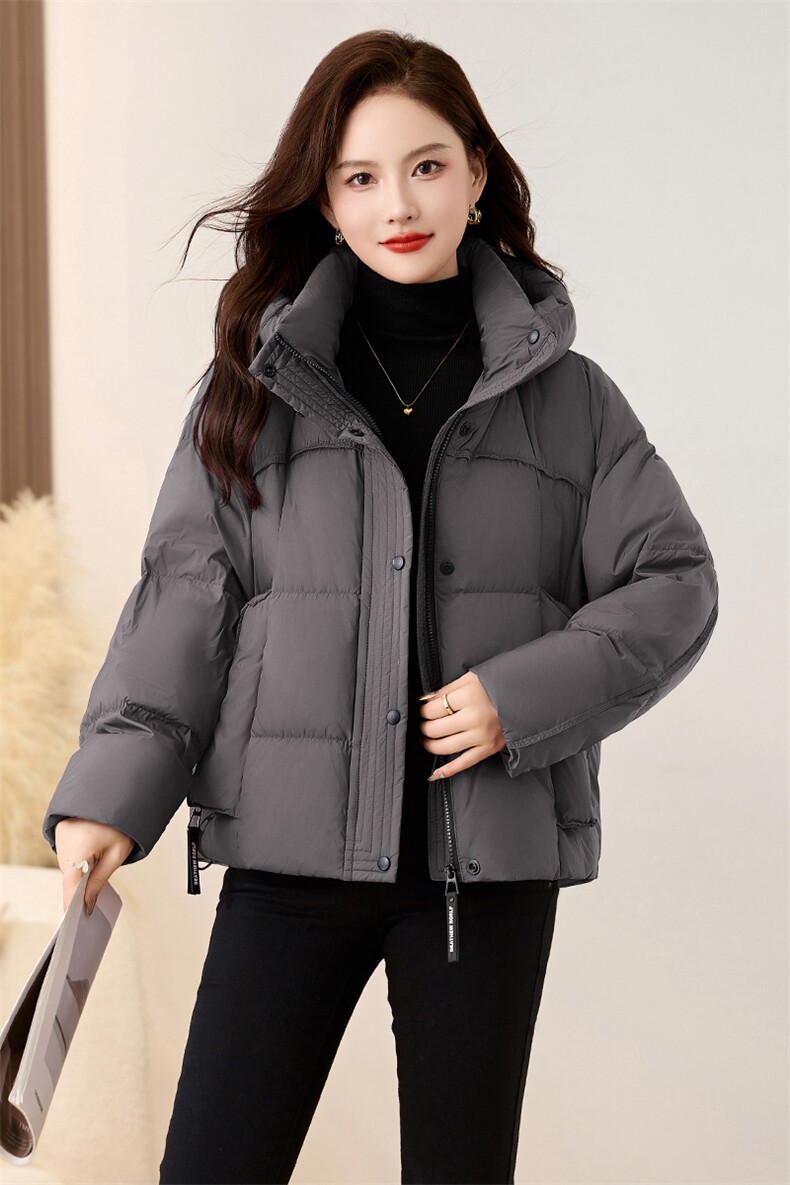 紫红色短款羽绒服女2025新款冬季时尚加厚连帽保暖白鸭绒外套,女装羽绒服,衣之秀