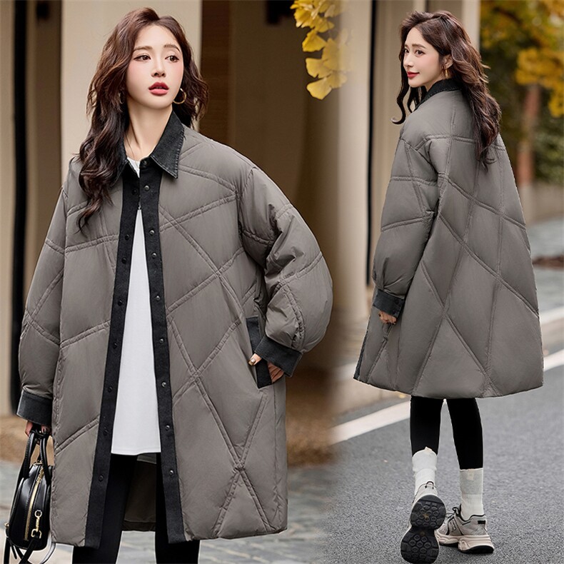现货主推~白鸭绒羽绒服2004气质牛仔拼接大气百搭外套女装,女装羽绒服,半夏