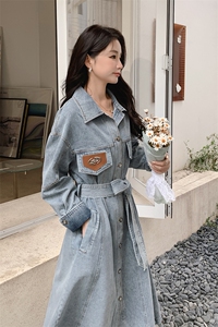 法式气质减龄Polo领牛仔连衣裙女2025秋秋季新款韩版收腰显瘦长裙图片