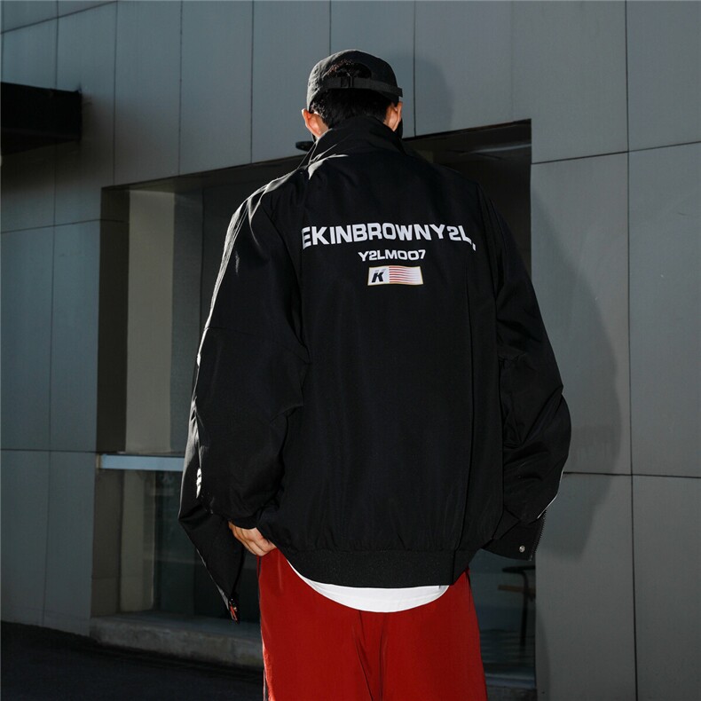 2026港风美式复古印花字母双袖三杠织带大码M-5XL夹克JK77766P75，男装夹克，星座227-7