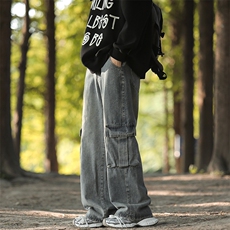 N101-P65男潮流美式休闲大口袋拉链直筒宽松牛仔裤工装，男装牛仔裤，电商B327